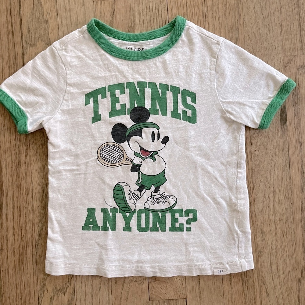 Gap Disney Mickey Mouse Tennis Anyone Vintage Green White Tshirt Size 4T